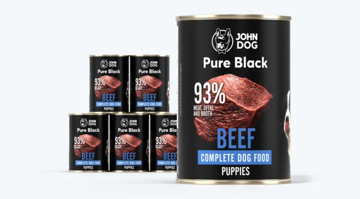 Karma mokra dla szczeniaka John Dog Pure Black wołowina, zestaw puszek 6x400g