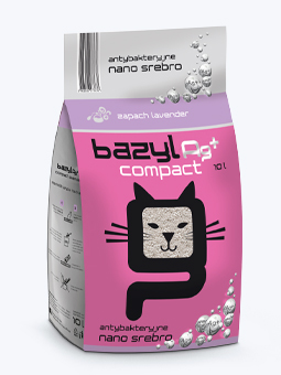 Bentonitowy żwirek antybakteryjny dla kota Bazyl Compact z nano srebrem i o zapachu lawendy, worek 10l