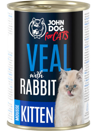 Karma mokra dla kociąt Cielęcina i królik Mus 12x400g John Dog for Cats