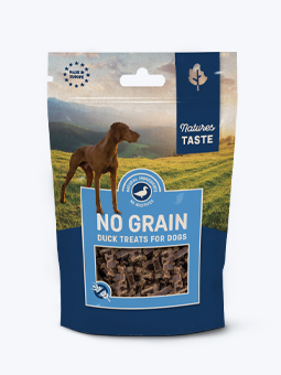Naturalny, bezzbożowy przysmak dla psa z kaczką w kształcie kosteczek marki Natures Taste, opakowanie