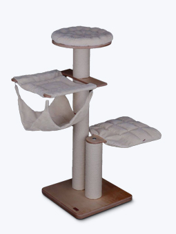Duży drapak dla kota z 3 półkami i hamakiem w kolorze beżowym, marka RUFI