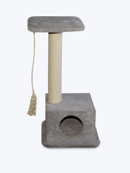 Drapak dla kota, z budką i wiszącym sznurem, kolor szary, marka RUFI