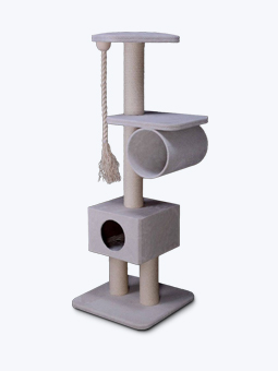 Drapak dla kota z budką, tunelem, sznurem kolor beżowy, marka RUFI