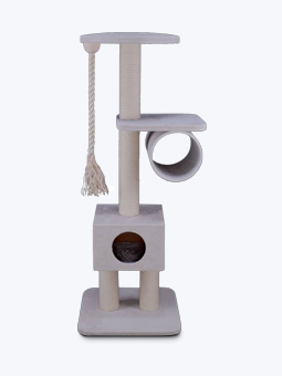 Drapak dla kota z budką, tunelem, sznurem kolor beżowy, marka RUFI