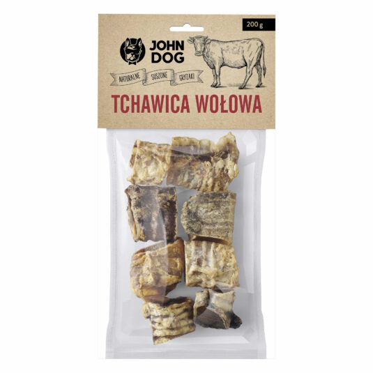 Suszony przysmak dla psa. Tchawica wołowa cięta.