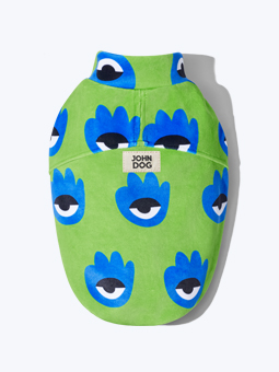 Widok wierzchniej strony zielono-niebieskiej bluzy dla psa z mikropolaru z kolekcji hej, hau, hello!, marka John Dog.