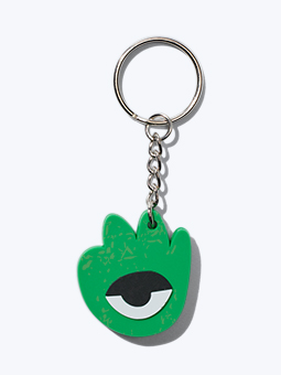 Zielony brelok z białymi napisami hej! hau! hello!, z metalowym kółkiem do zawieszenia, marki John Dog.