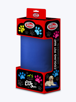 Niebieska mata chłodząca dla psa, w opakowaniu, marki Pet Nova.