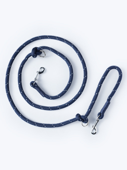 Granatowa smycz linowa przepinana dla psa marki John Dog zwinięta w koło