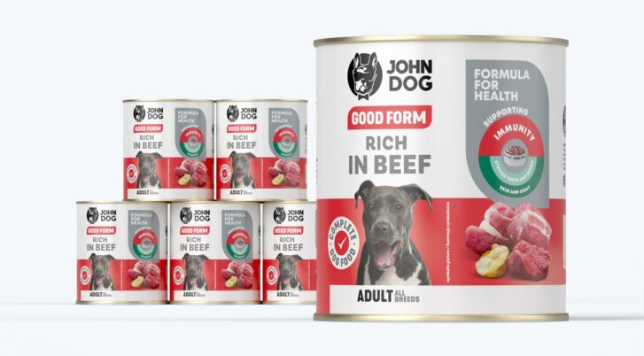 Karma mokra dla psa John Dog Good Form z wołowiną, zestaw puszek 6x800g