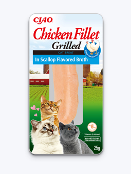 Przysmak dla kota – filet z kurczaka w bulionie z przegrzebek 25g, firmy Ciao