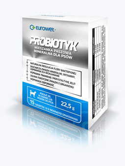 Probiotyk, mieszanka paszowa mineralna dla psów, 15 saszetek 1,5g, marki Eurowet.