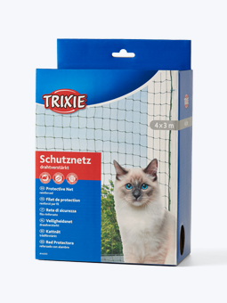 Widok opakowania zielonej siatki zabezpieczającej, dla kota, na balkon, marki Trixie.