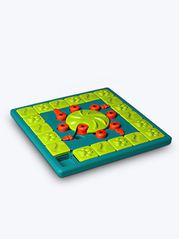 Gra dla psa, multipuzzle, widok zielono-pomarańczowej zabawki, marki Nina Ottison.