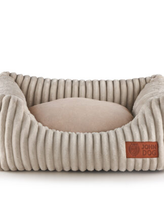 Beżowe legowisko – kanapa John Dog Black dla psa z wyciągniętą, łatwo czyszczącą się poduchą. Legowisko jest wykonane z polaru o strukturze sztruksu.