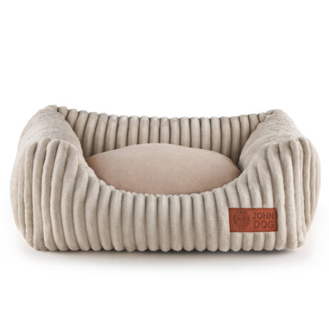 Beżowe legowisko – kanapa John Dog Black dla psa z wyciągniętą, łatwo czyszczącą się poduchą. Legowisko jest wykonane z polaru o strukturze sztruksu.