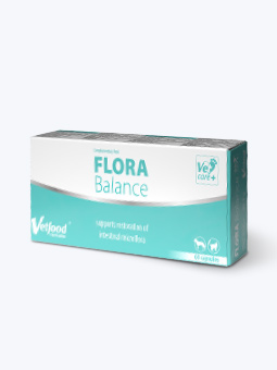 Suplement dla psa lub kota Flora balance, wspierający pracę przewodu pokarmowego, 60 tabletek, marki Vetfood.