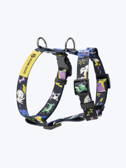 Szelki guard dla psa, wykonane z taśmy z autorskim printem Prank Gang, duża żółta metka marki John Dog.