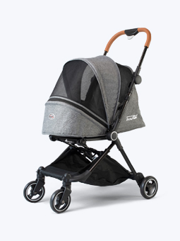 Wózek dla psa, szary, widok od boku i przodu, marka Innopet.