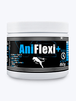 Suplement diety dla psa AniFlexi+ V2 150g, widok plastikowego opakowania na białym tle od frontu, Game Dog, listing