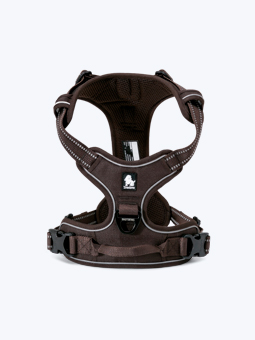 Szelki dla psa, w kolorze brązowym, widok od przodu. Front Line, marka TruLove.