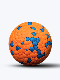 Piłka dla psa, pomarańczowo-niebieska, widok opakowania, Pet Nova.