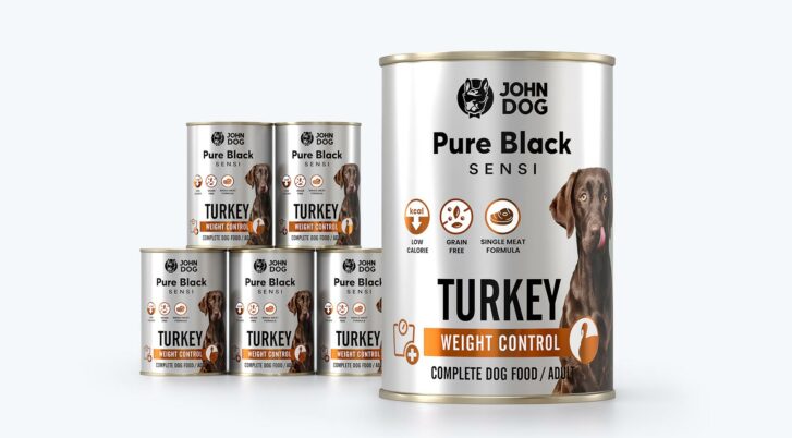 Zestaw 6 x 400 g karmy mokrej dla psa Pure Black Sensi Turkey Weight Control, John Dog.