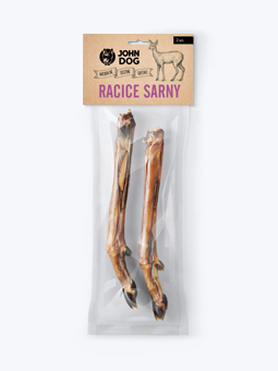 Racice sarny, suszony gryzak naturalny dla psa, packshot z etykietą, marka John Dog.