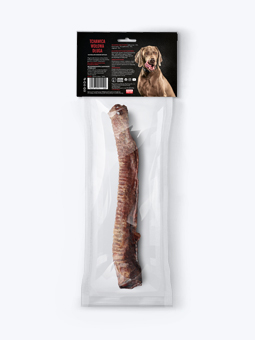 Tchawica wołowa, suszony gryzak naturalny dla psa, marka John Dog, tył opakowania.