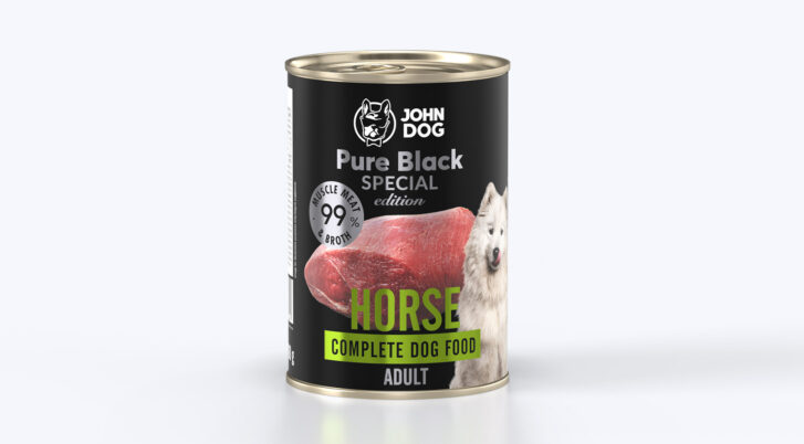 Mokra karma dla psa, 400g, konina, seria pure black special edition, marka John Dog.