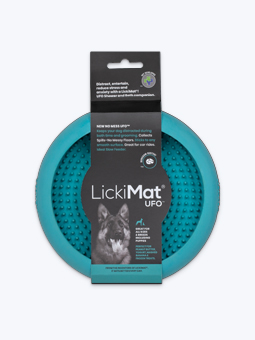 Mata do lizania dla psa lickimat ufo, turkusowa, okrągła.