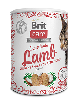 Przysmaki dla kota Brit Care Superfruits Lamb, jagnięcina i kokos.