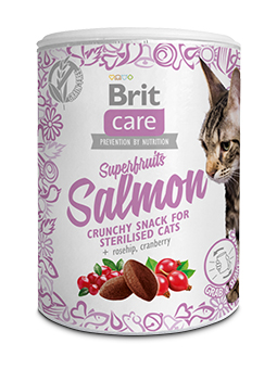 Przysmaki dla kota Brit Care Superfruits Salmon, łosoś, dzika róża i żurawina.