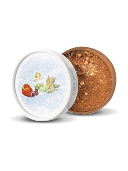 Opakowanie lodów dla psa Mirals z ilustracją buraka, papryki i cukini na jasnoniebieskim tle. Produkt wyróżnia się unikalnym połączeniem smaków: sorbet z kangura z dodatkiem warzyw.