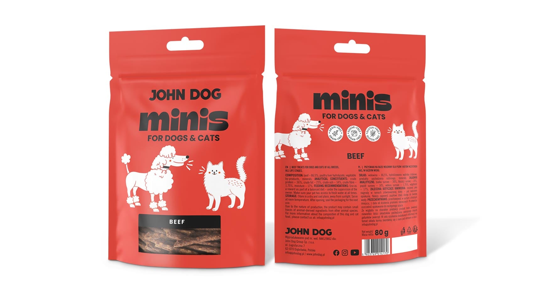 Przysmak dla psa i kota Wołowina John Dog Minis 80g - obrazek 2