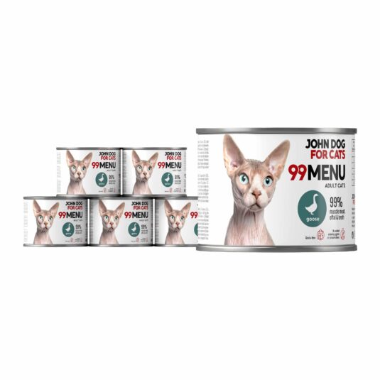 Zestaw sześciu opakowań mokrej karmy dla kota z gęsiną, linia 99 menu, pojemność 200 g.