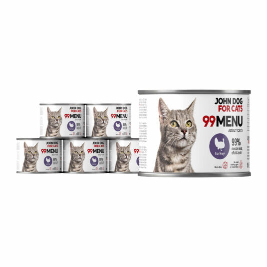 Zestaw sześciu puszek mokrej karmy dla kota z indykiem, linia 99 menu, pojemność 200 g.