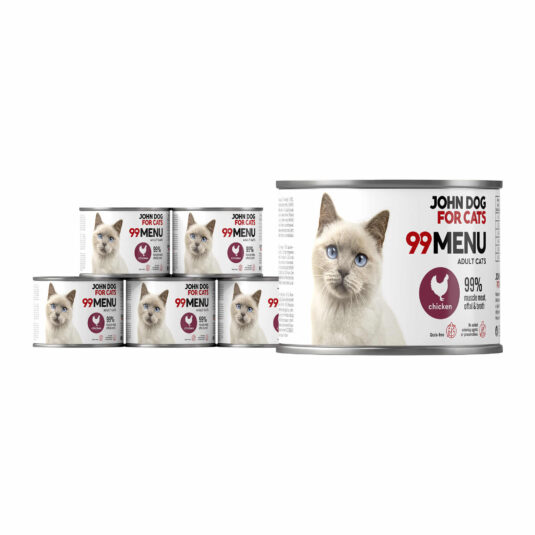 Zestaw sześciu opakowań mokrej karmy dla kota z kurczakiem, linia 99 menu, pojemność 200 g.