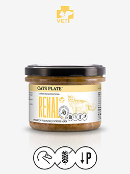 Karma mokra pełnoporcjowa dla kota Cats Plate Renal, wsparcie w przewlekłej chorobie nerek 180 g, kaczka.