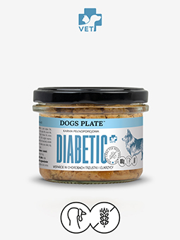 Dogs Plate karma mokra pełnoporcjowa Diabetic, wsparcie w chorobach trzustki i cukrzycy, 180 g.