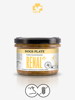 Dogs Plate karma mokra pełnoporcjowa Renal, wsparcie w przewlekłej chorobie nerek, 180 g, wieprzowina.