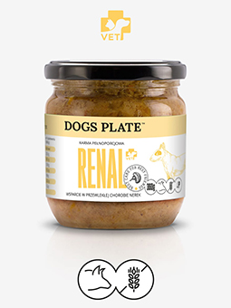 Dogs Plate karma mokra pełnoporcjowa Renal, wsparcie w przewlekłej chorobie nerek, 360 g, wieprzowina.