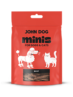 Przysmaki Minis dla psa i kota, marka John Dog, smak wołowina.