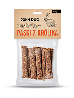 Przysmaki naturalne marki John Dog, paski z królika dla psa, 150 g.