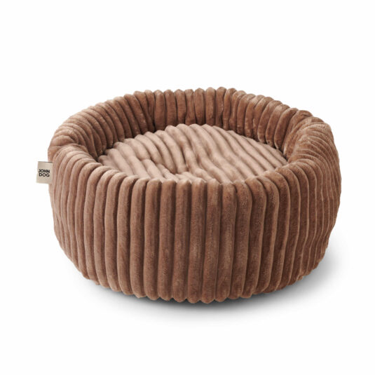Pojedyncze brązowe legowisko typu oponka dla psa MOKKA marki John Dog, z żebrowanym, pluszowym brzegiem i wyściełanym, miękkim środkiem.