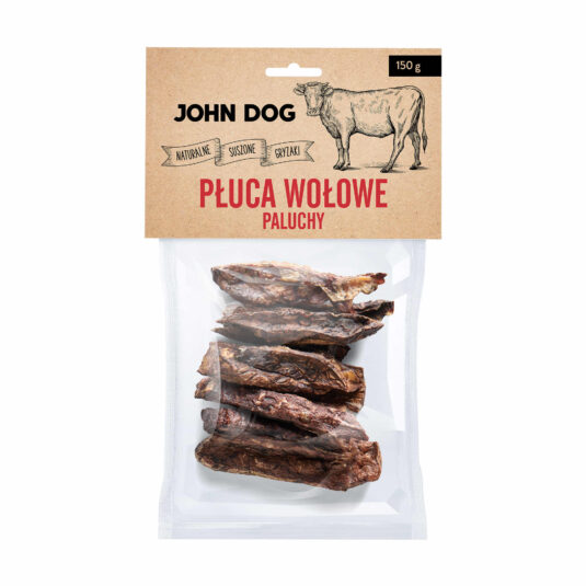 Płuca wołowe w formie paluchów, idealna przekąska dla psa. Gryzak marki John Dog w 100% naturalny. Gryzak bez konserwantów i barwników.