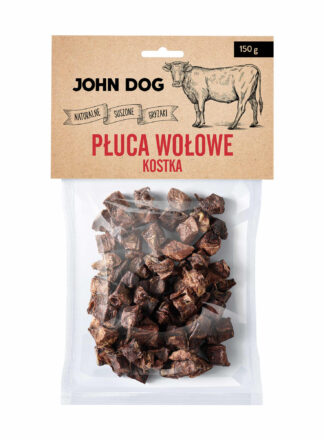 Płuca wołowe w formie kosteczek, idealne jako treserki i przysmaki treningowe. W 100% naturalny gryzak marki John Dog. Gryzak bez konserwantów i barwników.