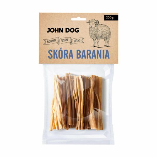 Trwały i wystarczający na długo, w 100% naturalny gryzak dla psa, skóra barana marki John Dog. Gryzak bez konserwantów i barwników.