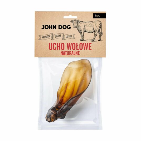 Trwały i wystarczający na długo, w 100% naturalny gryzak dla psa, ucho wołowe naturalne marki John Dog. Gryzak bez konserwantów i barwników.