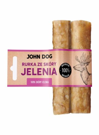 Dwie rurki do żucia dla psa, wykonane w 100% ze skóry jelenia, długość 15 cm. Naturalny gryzak John Dog.
